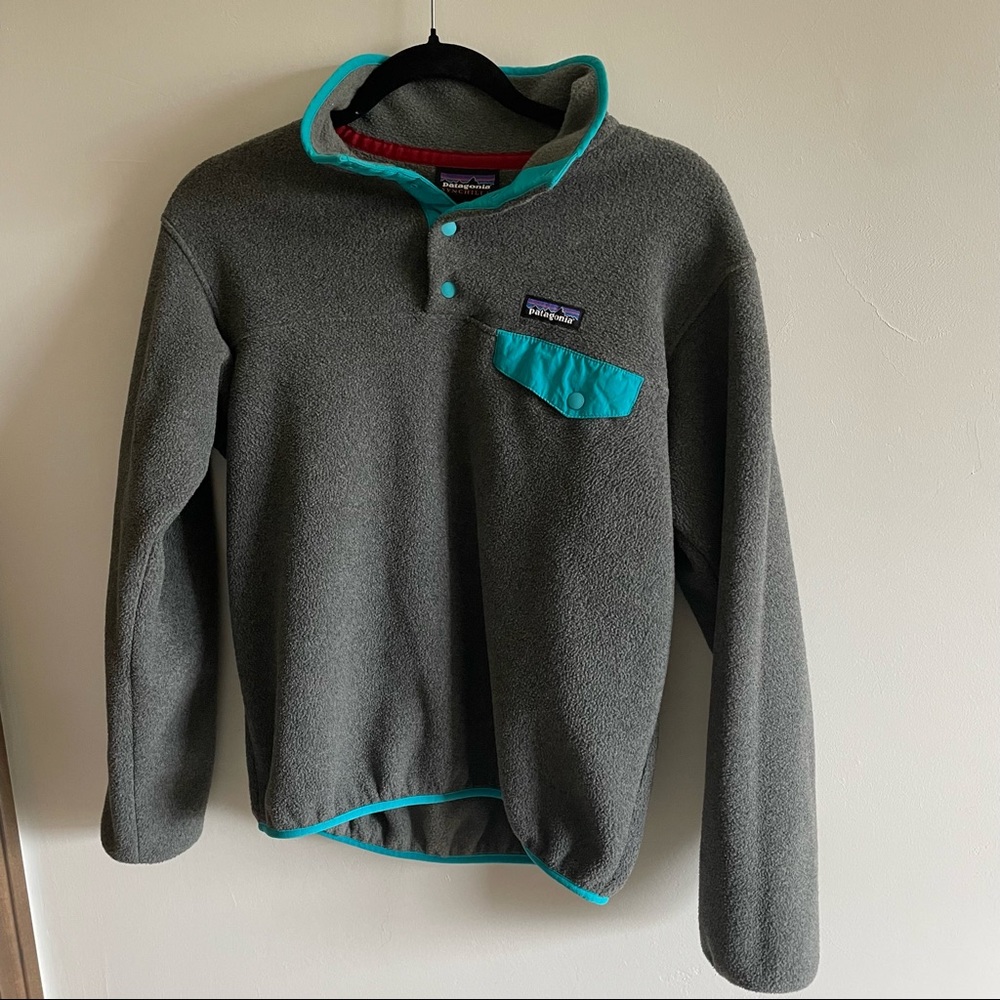 Patagonia Synchilla Fleece - Gray and Aqua - Size small